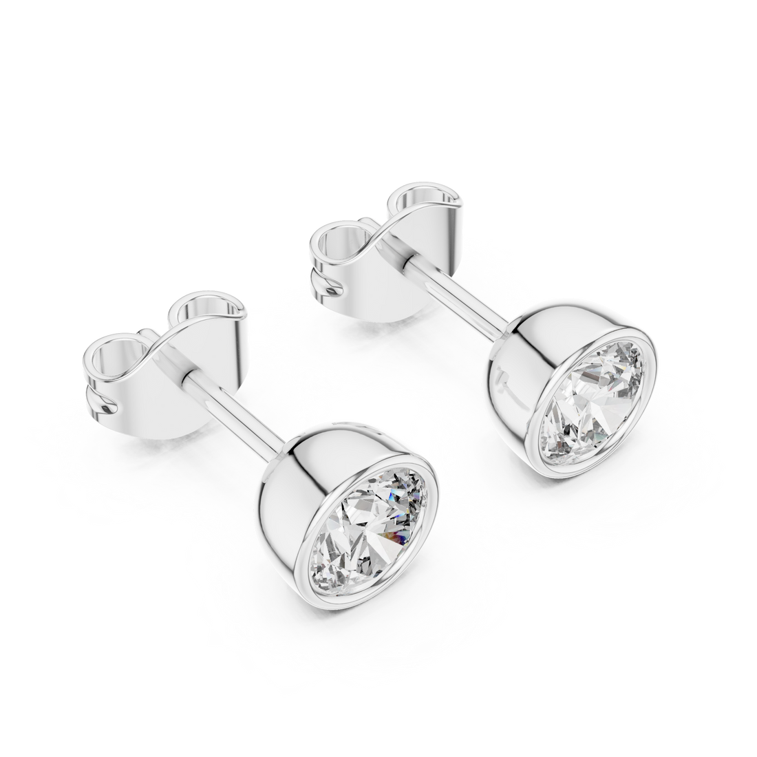Minimalist Round Diamond Solitaire Earrings – White Gold Elegant Studs for Modern Women