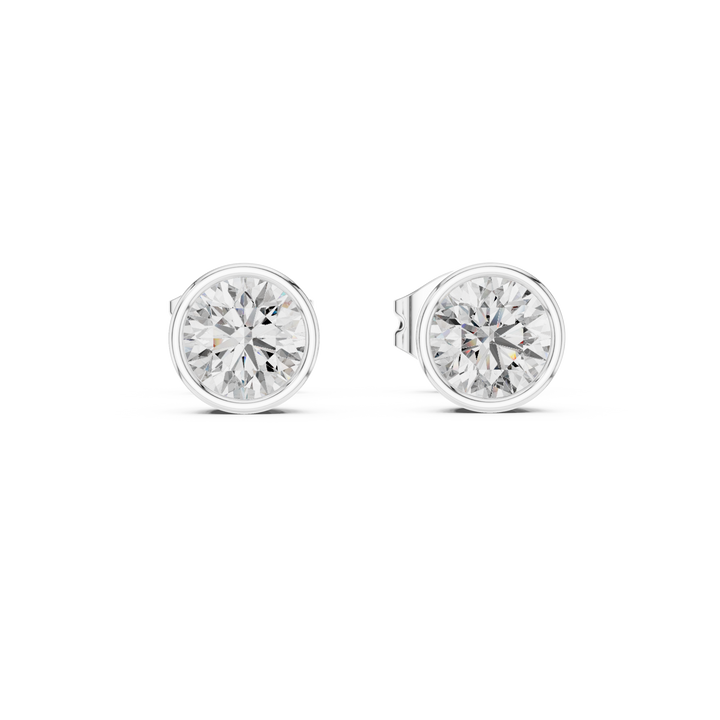 Minimalist Round Diamond Solitaire Earrings – White Gold Elegant Studs for Modern Women