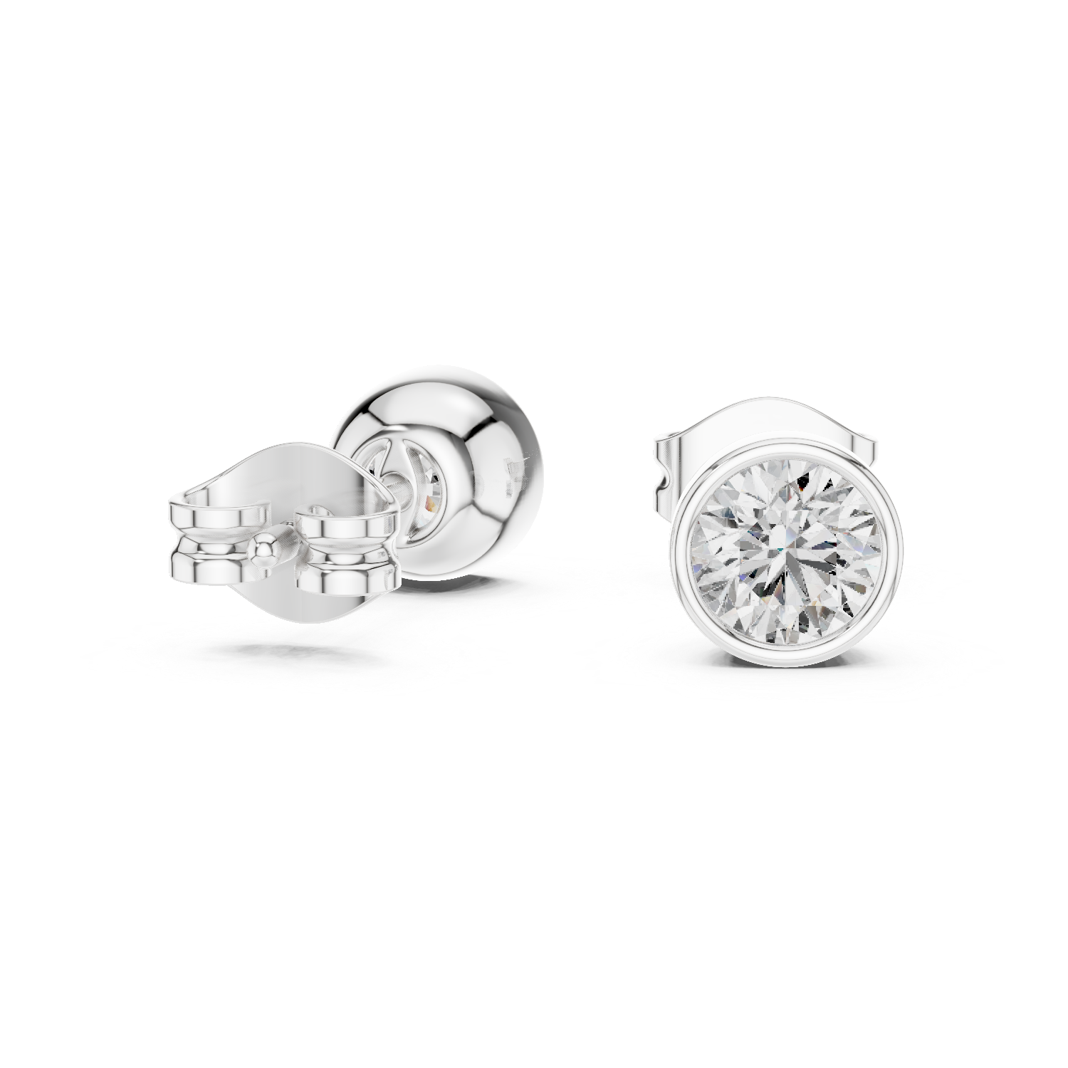 Minimalist Round Diamond Solitaire Earrings – White Gold Elegant Studs for Modern Women
