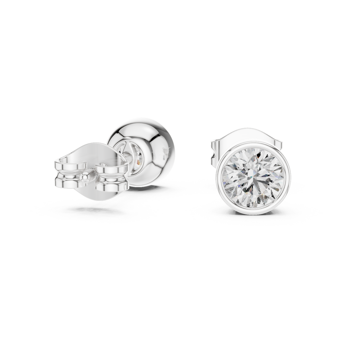 Minimalist Round Diamond Solitaire Earrings – White Gold Elegant Studs for Modern Women