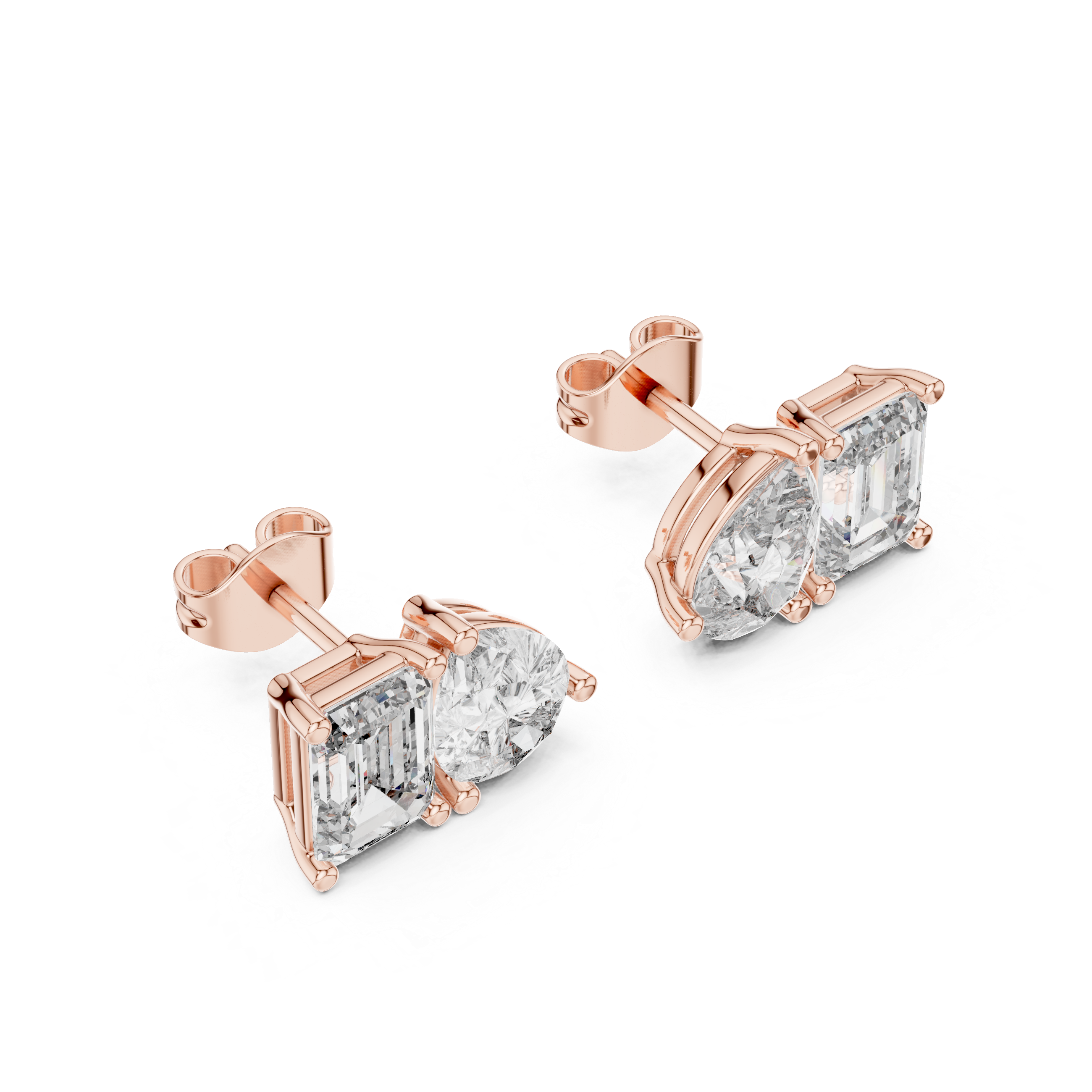 Toi Et Moi Emerald Cut and Pear Diamond Earrings – Artistic Dual Stone Fine Jewelry