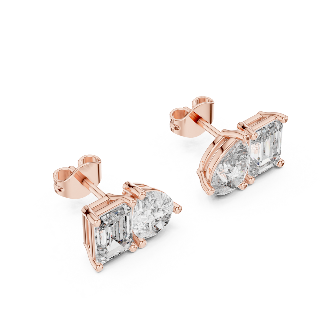 Toi Et Moi Emerald Cut and Pear Diamond Earrings – Artistic Dual Stone Fine Jewelry