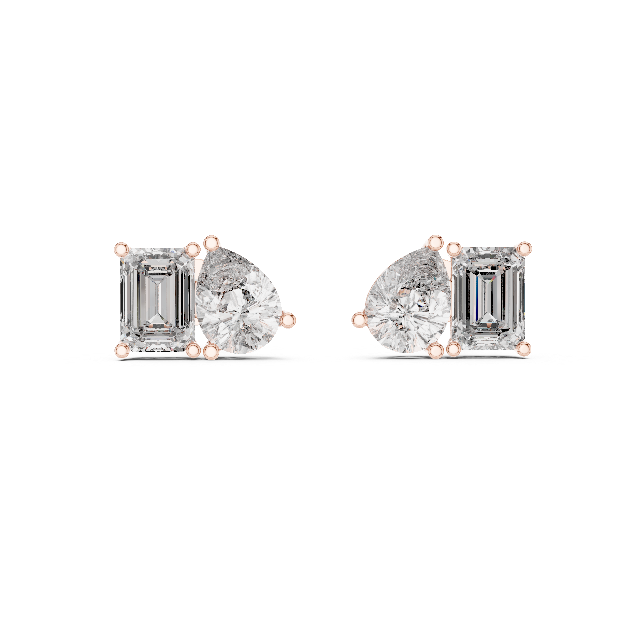 Toi Et Moi Emerald Cut and Pear Diamond Earrings – Artistic Dual Stone Fine Jewelry