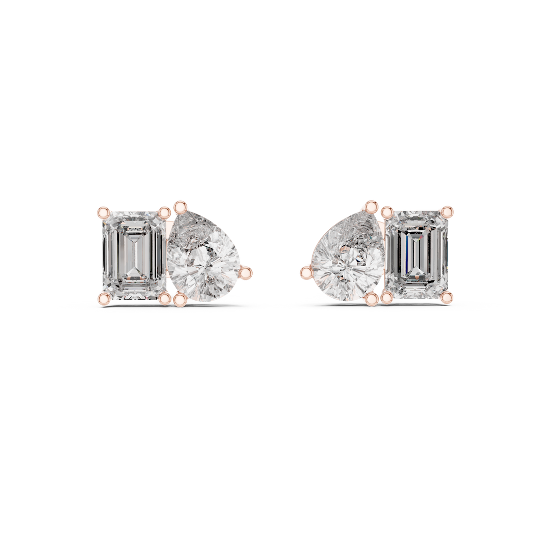 Toi Et Moi Emerald Cut and Pear Diamond Earrings – Artistic Dual Stone Fine Jewelry