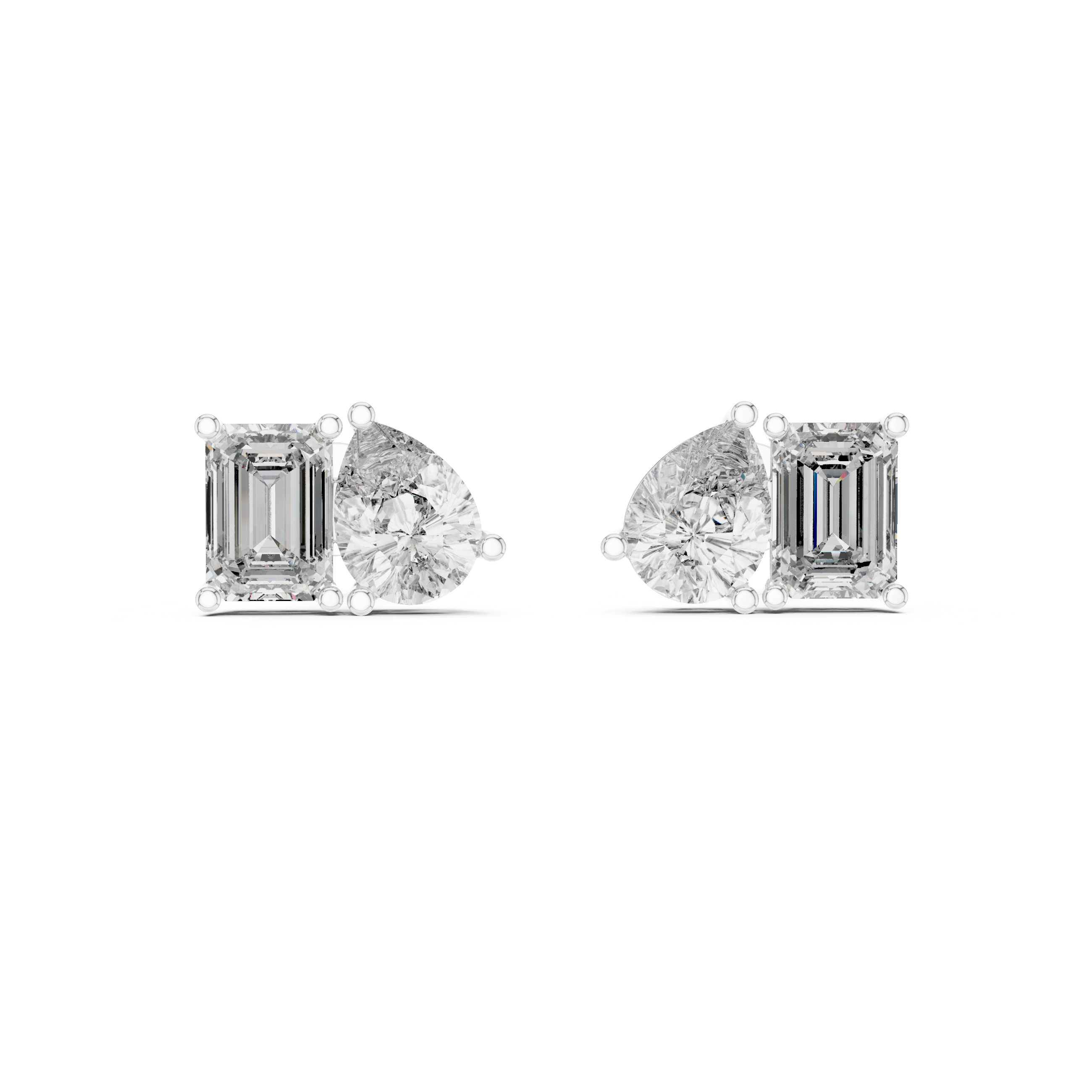 Toi Et Moi Emerald Cut and Pear Diamond Earrings – Artistic Dual Stone Fine Jewelry