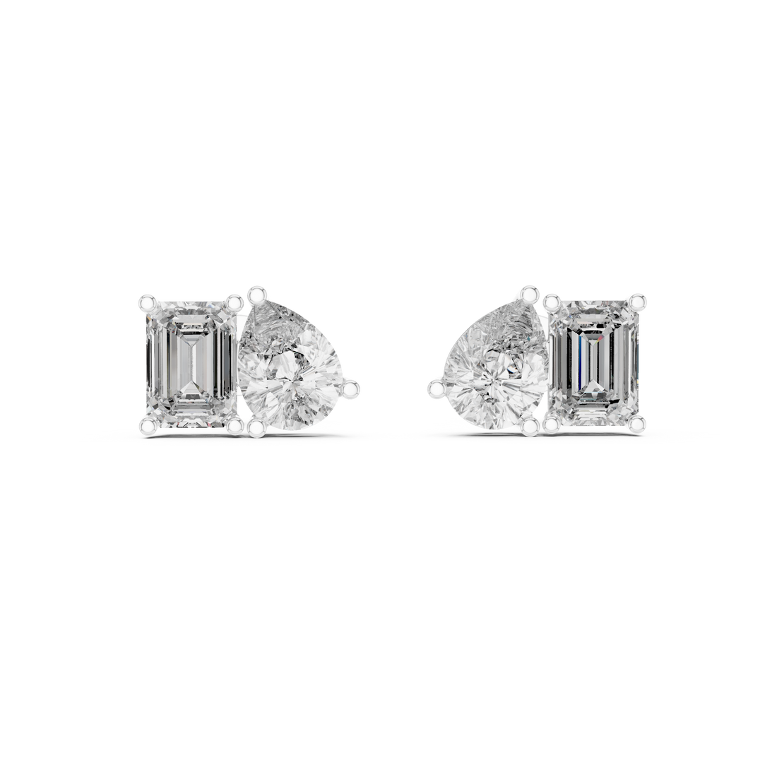 Toi Et Moi Emerald Cut and Pear Diamond Earrings – Artistic Dual Stone Fine Jewelry