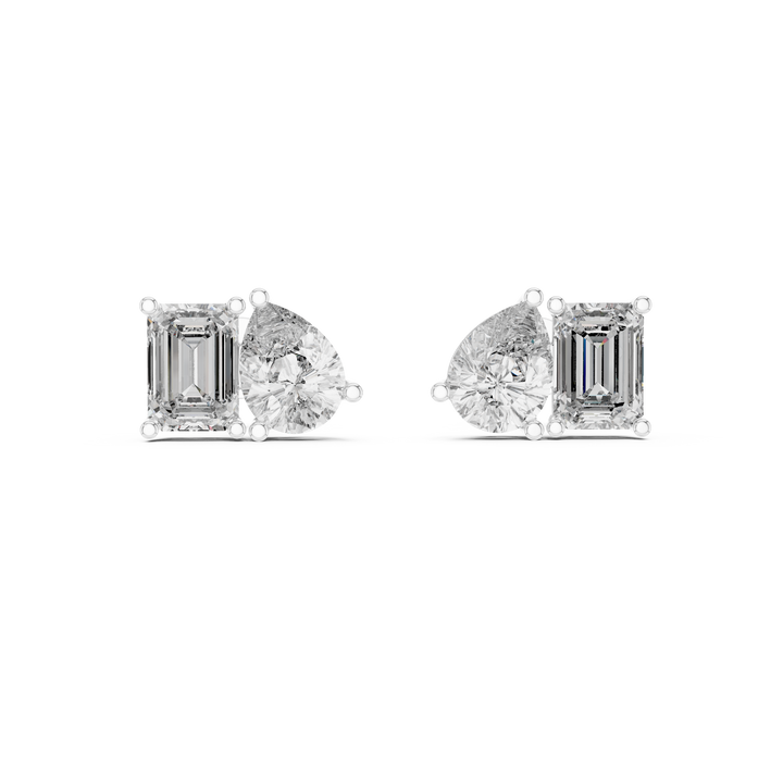 Toi Et Moi Emerald Cut and Pear Diamond Earrings – Artistic Dual Stone Fine Jewelry