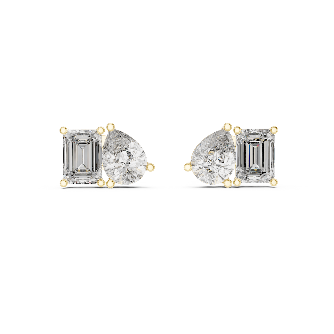 Toi Et Moi Emerald Cut and Pear Diamond Earrings – Artistic Dual Stone Fine Jewelry