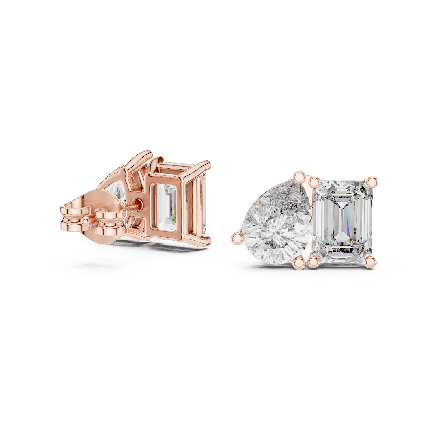 Toi Et Moi Emerald Cut and Pear Diamond Earrings – Artistic Dual Stone Fine Jewelry