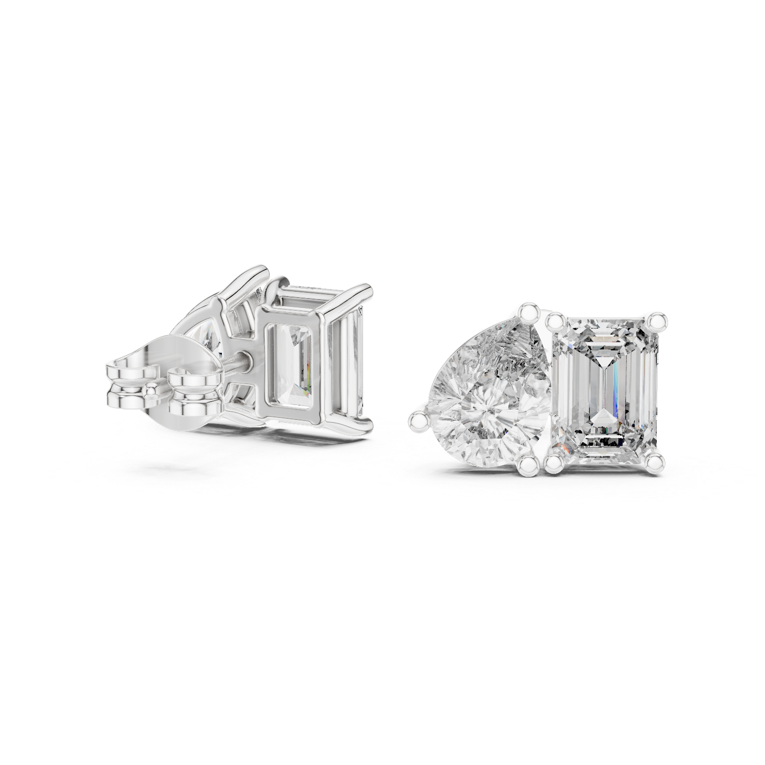 Toi Et Moi Emerald Cut and Pear Diamond Earrings – Artistic Dual Stone Fine Jewelry