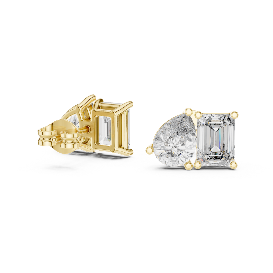 Toi Et Moi Emerald Cut and Pear Diamond Earrings – Artistic Dual Stone Fine Jewelry