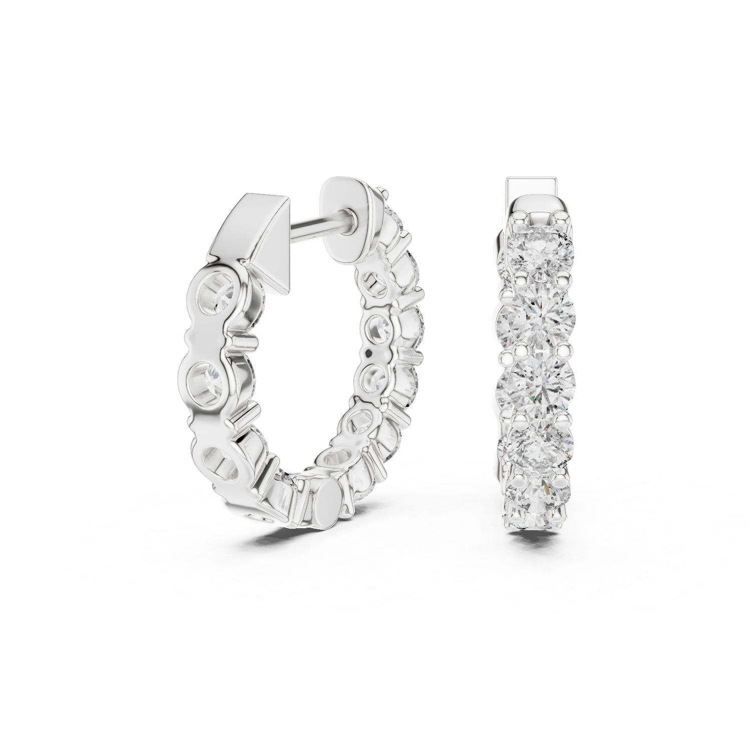 Premium Round Diamond Hoop Earrings in White Gold – Sophisticated Everyday Fine Jewelry Essential
