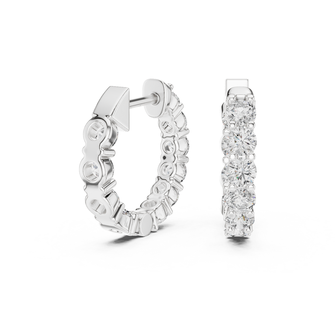 Premium Round Diamond Hoop Earrings in White Gold – Sophisticated Everyday Fine Jewelry Essential