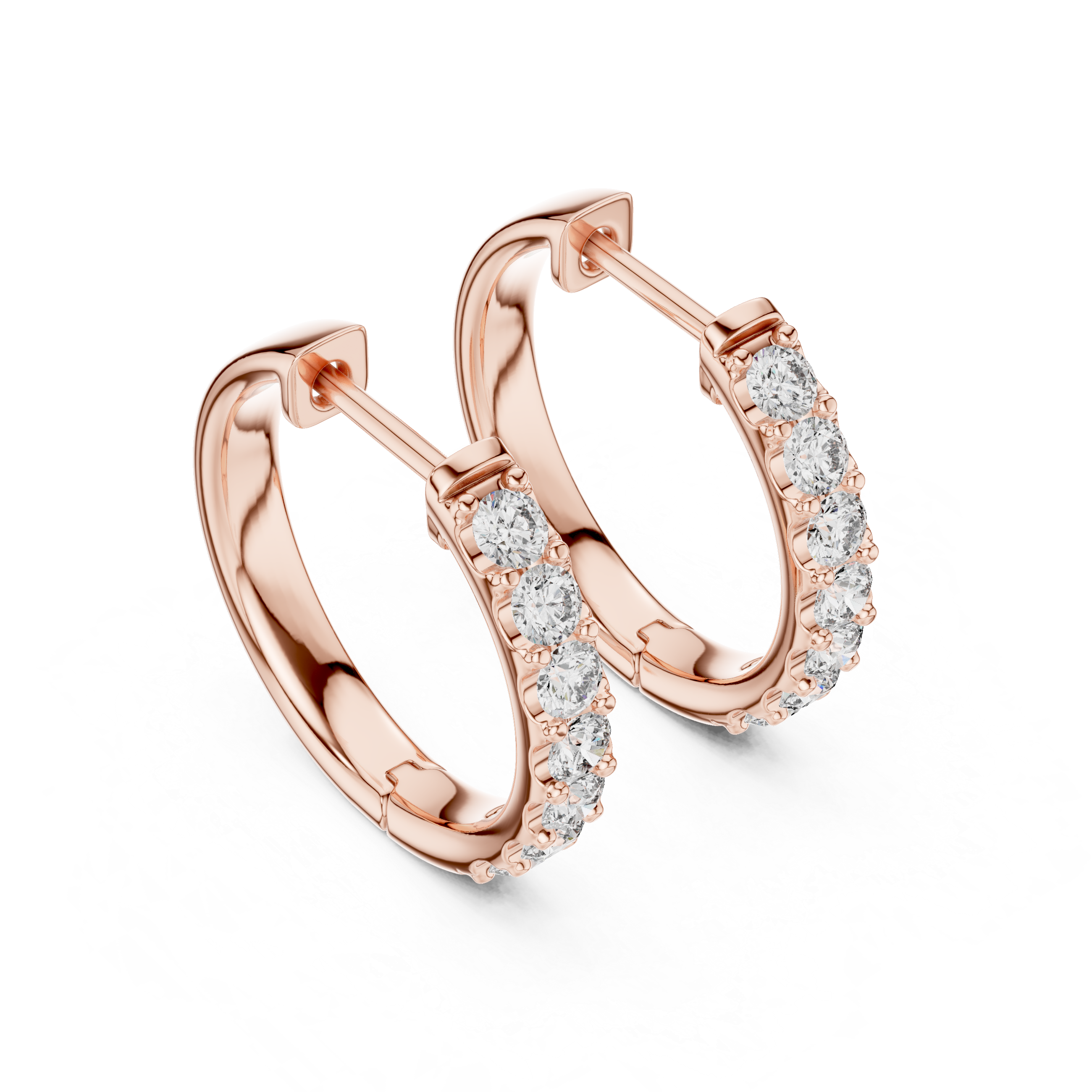 Modern Minimalist Half Circle Earrings with High Sparkle - White Gold Diamond Hoops