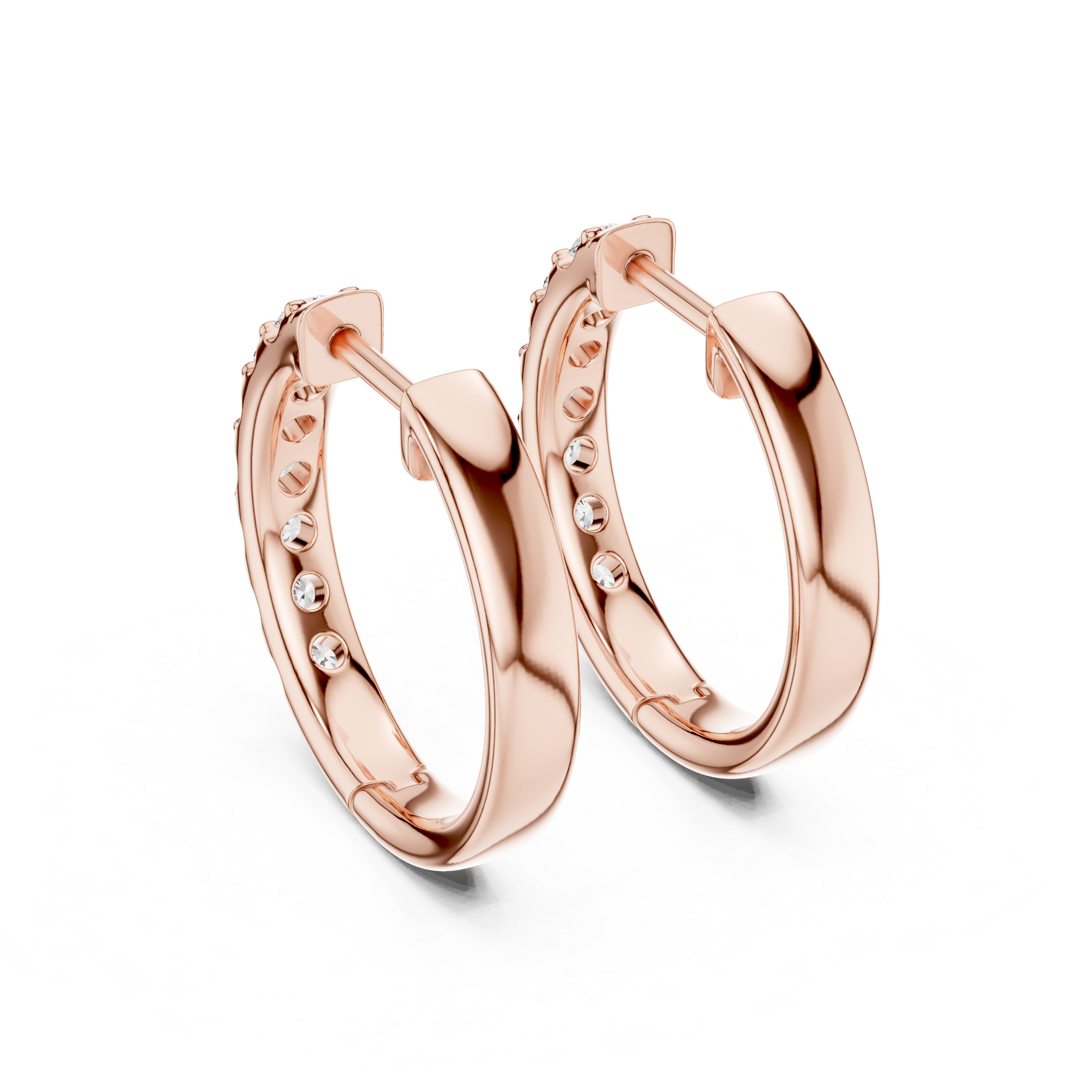 Modern Minimalist Half Circle Earrings with High Sparkle - White Gold Diamond Hoops