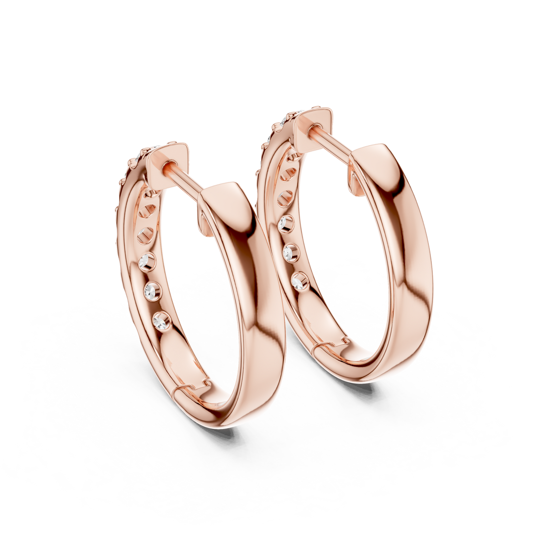 Modern Minimalist Half Circle Earrings with High Sparkle - White Gold Diamond Hoops