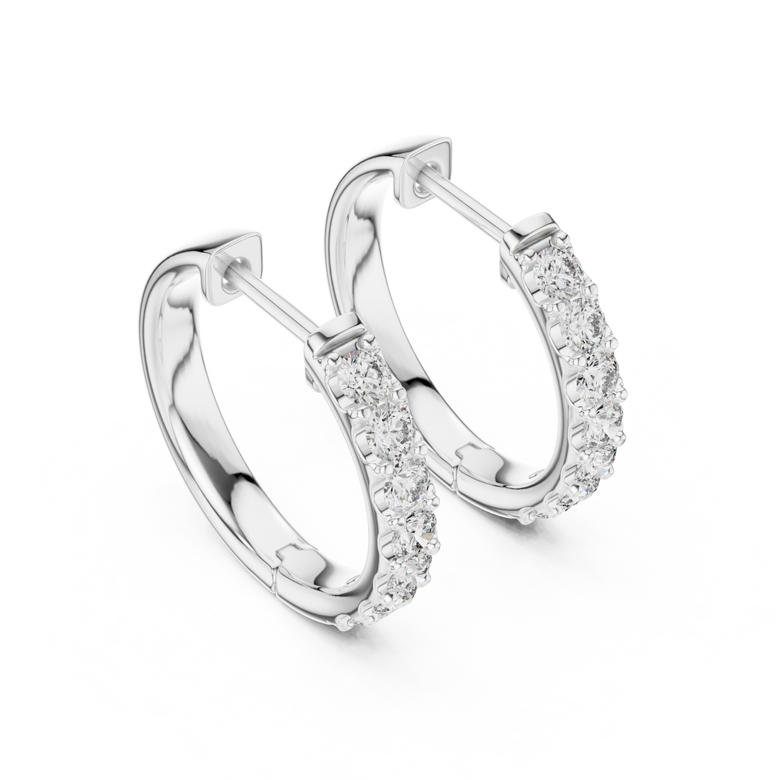 Modern Minimalist Half Circle Earrings with High Sparkle - White Gold Diamond Hoops