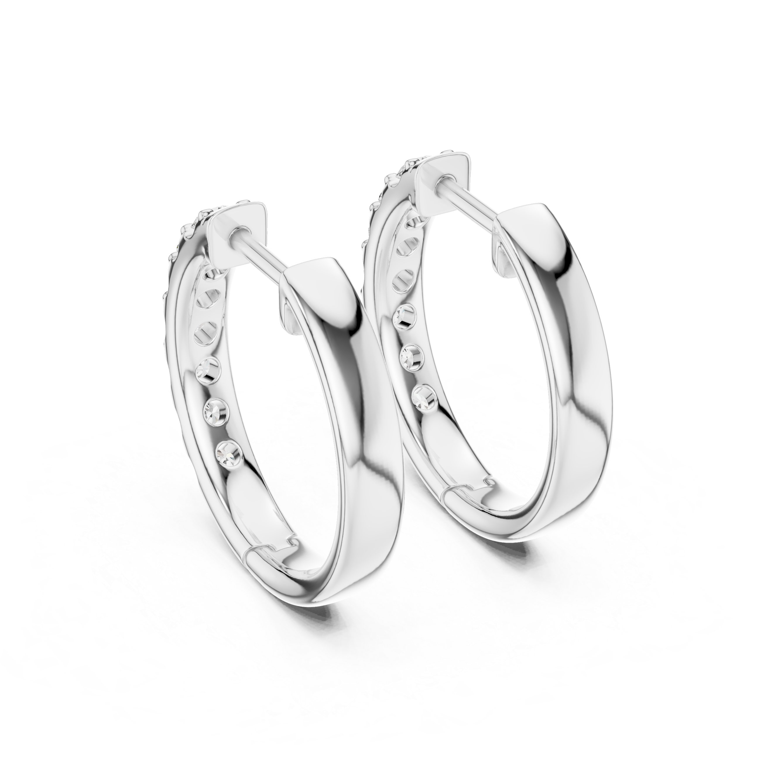 Modern Minimalist Half Circle Earrings with High Sparkle - White Gold Diamond Hoops