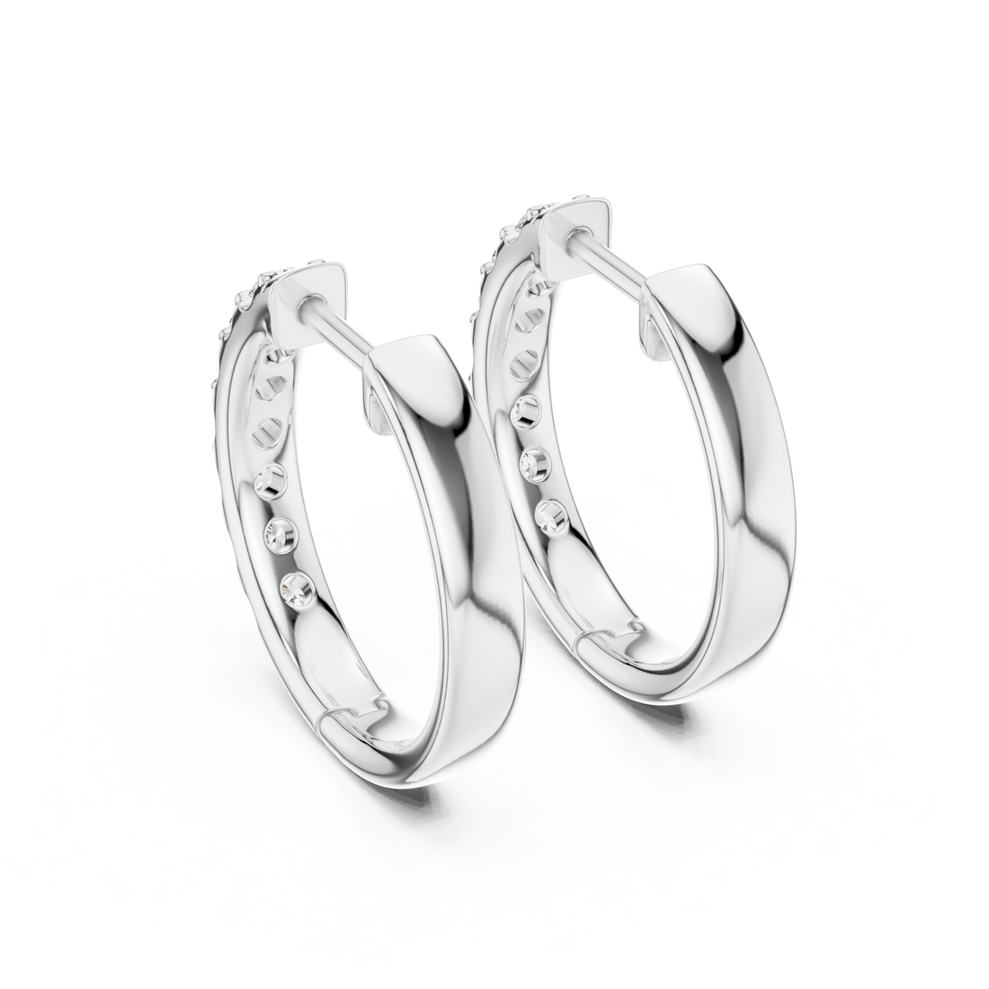 Modern Minimalist Half Circle Earrings with High Sparkle - White Gold Diamond Hoops