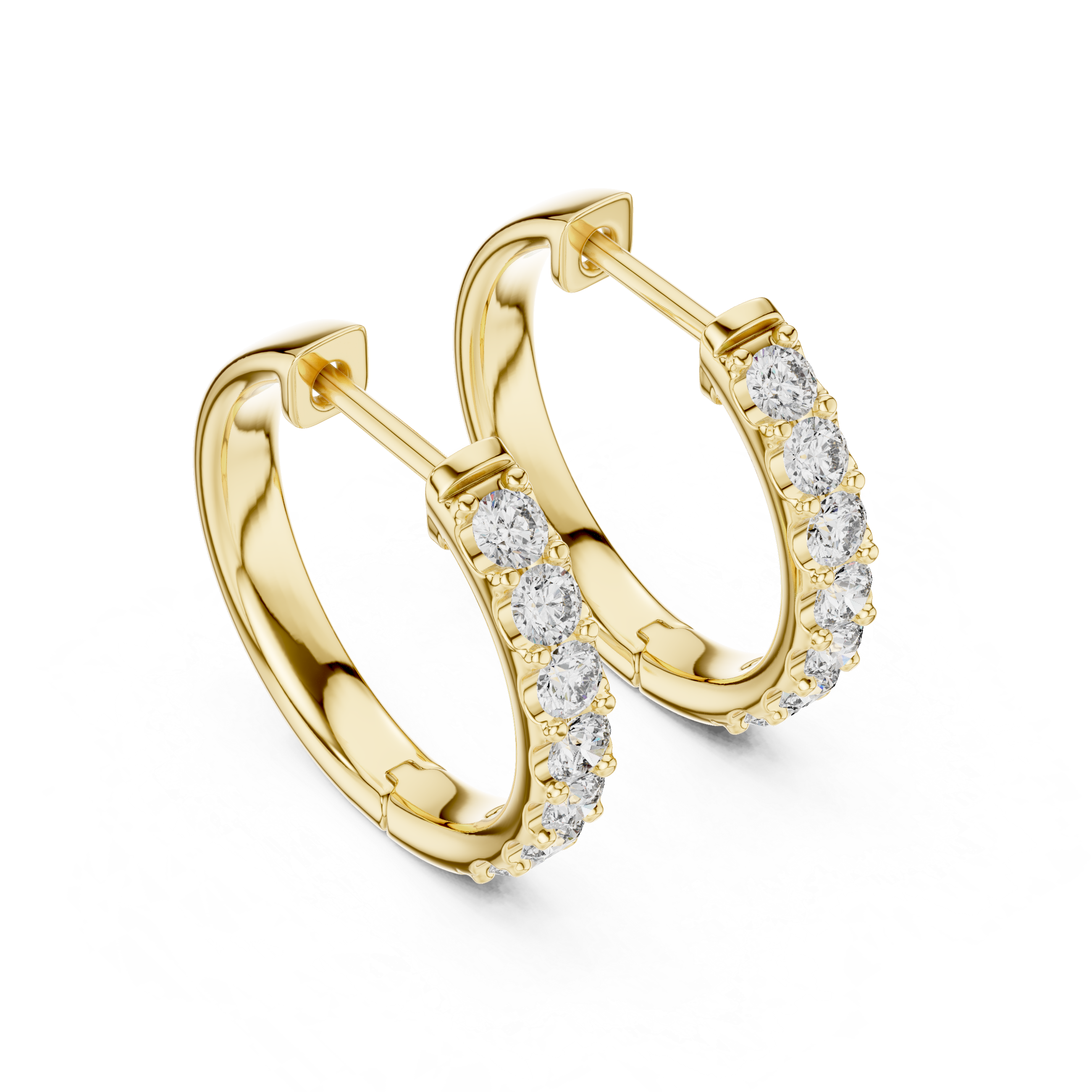 Modern Minimalist Half Circle Earrings with High Sparkle - White Gold Diamond Hoops