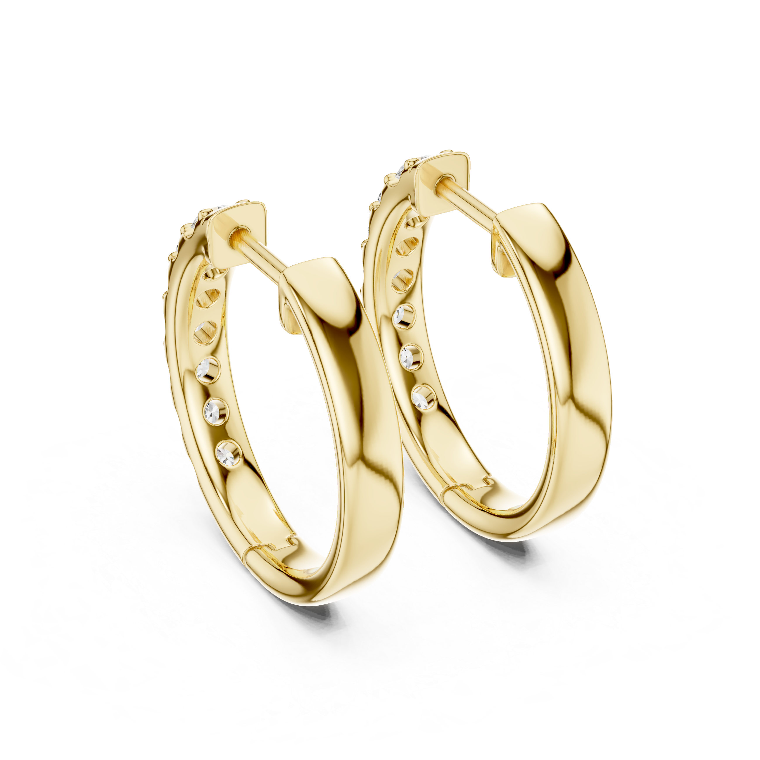 Modern Minimalist Half Circle Earrings with High Sparkle - White Gold Diamond Hoops