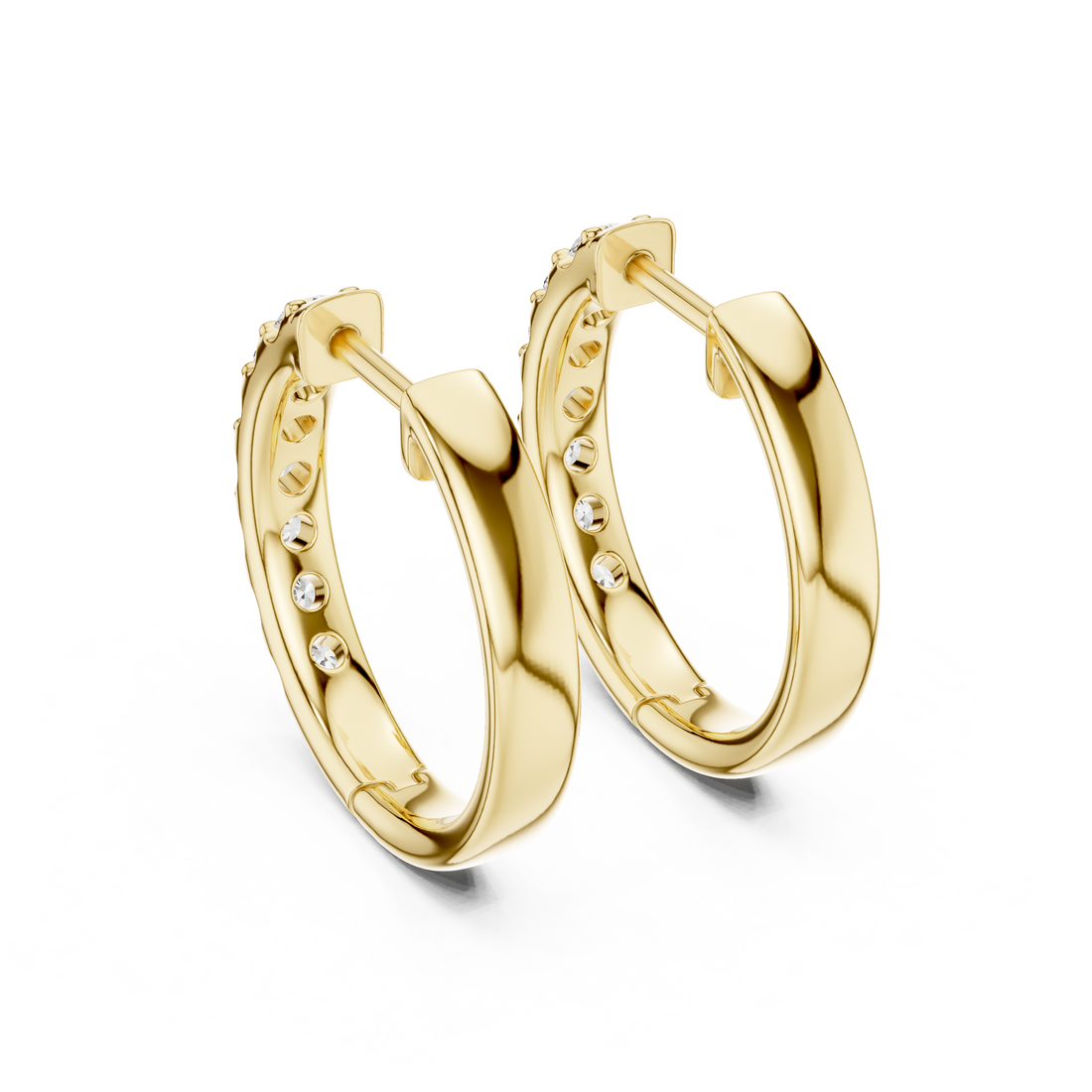 Modern Minimalist Half Circle Earrings with High Sparkle - White Gold Diamond Hoops