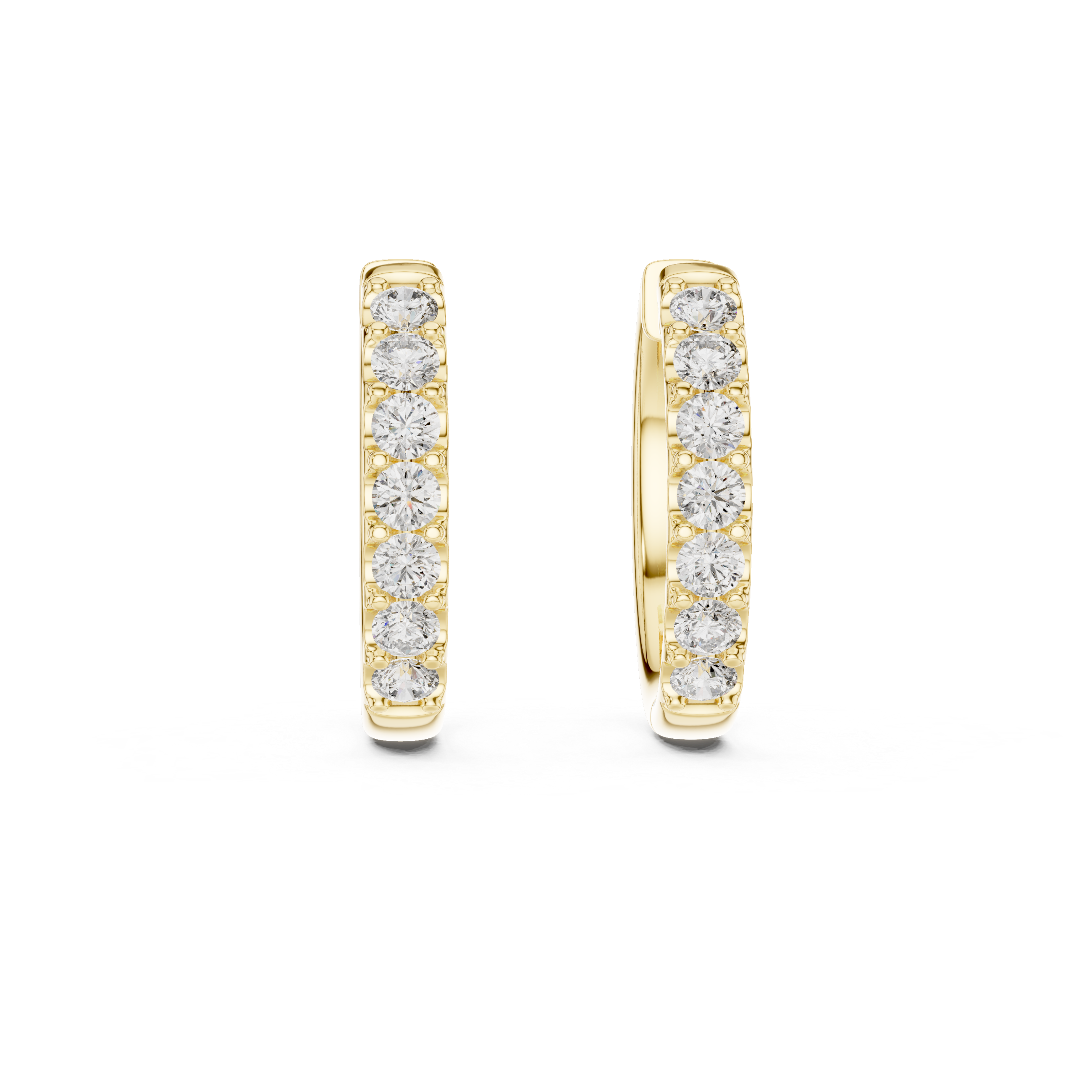 Modern Minimalist Half Circle Earrings with High Sparkle - White Gold Diamond Hoops