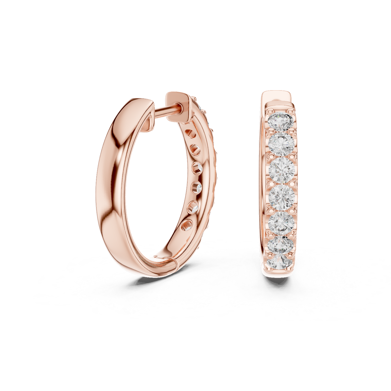 Modern Minimalist Half Circle Earrings with High Sparkle - White Gold Diamond Hoops