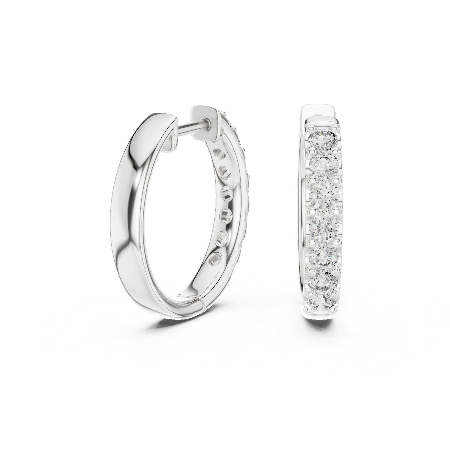 Modern Minimalist Half Circle Earrings with High Sparkle - White Gold Diamond Hoops
