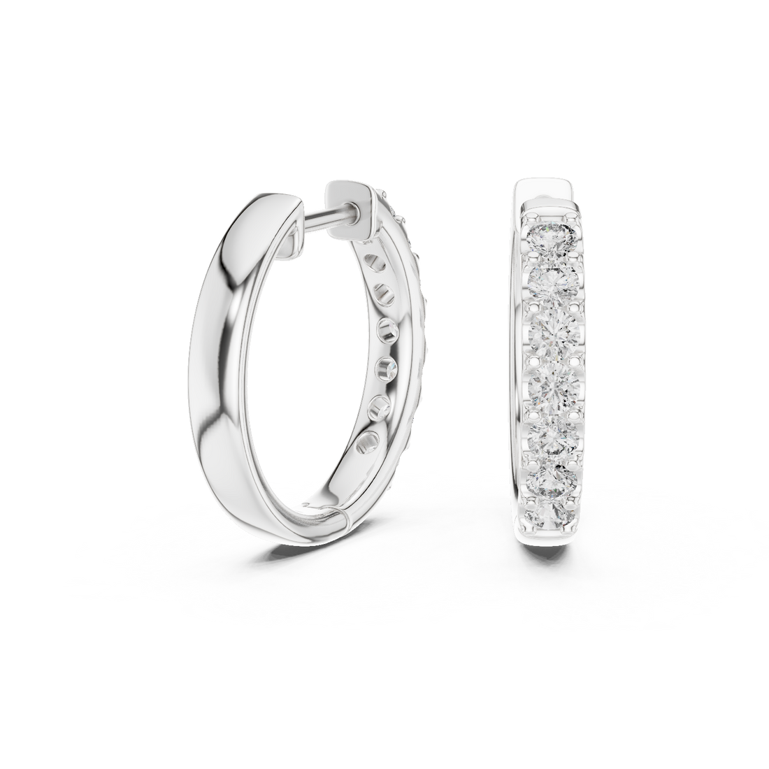 Modern Minimalist Half Circle Earrings with High Sparkle - White Gold Diamond Hoops