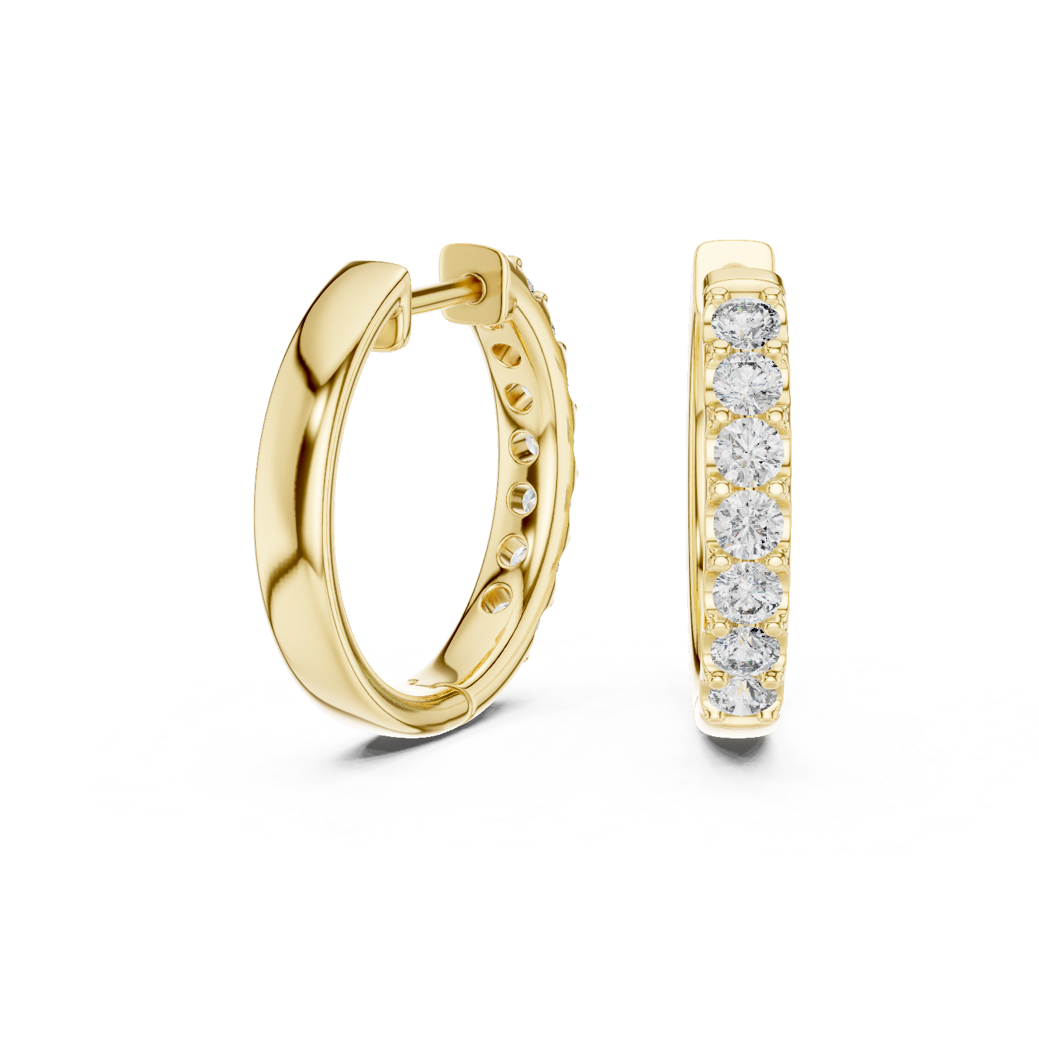 Modern Minimalist Half Circle Earrings with High Sparkle - White Gold Diamond Hoops