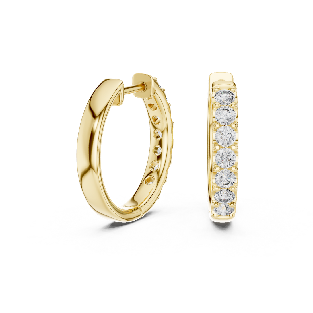 Modern Minimalist Half Circle Earrings with High Sparkle - White Gold Diamond Hoops