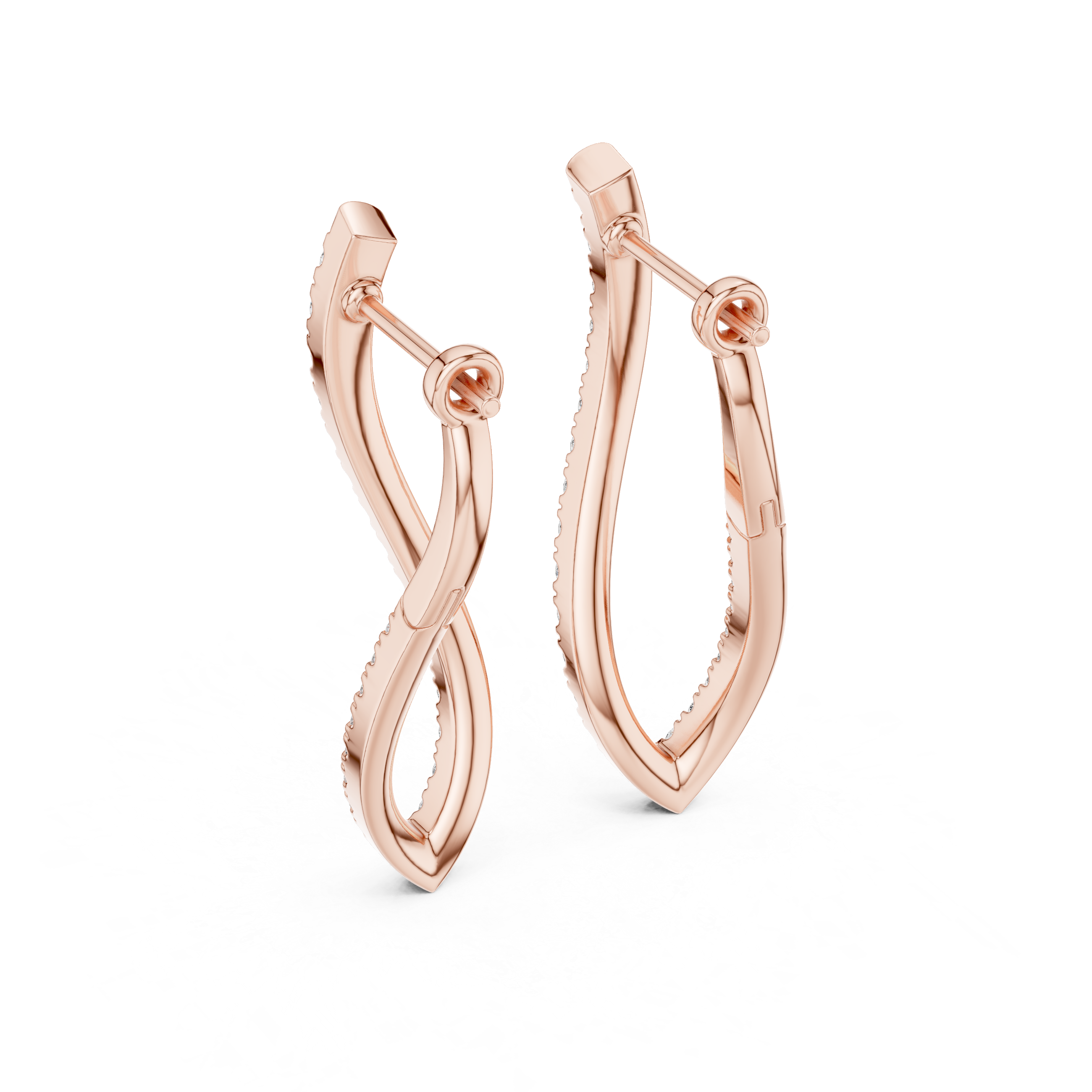 Modern Infinity Style Diamond Drop Earrings in White Gold – Sleek Twisted Hoop Design