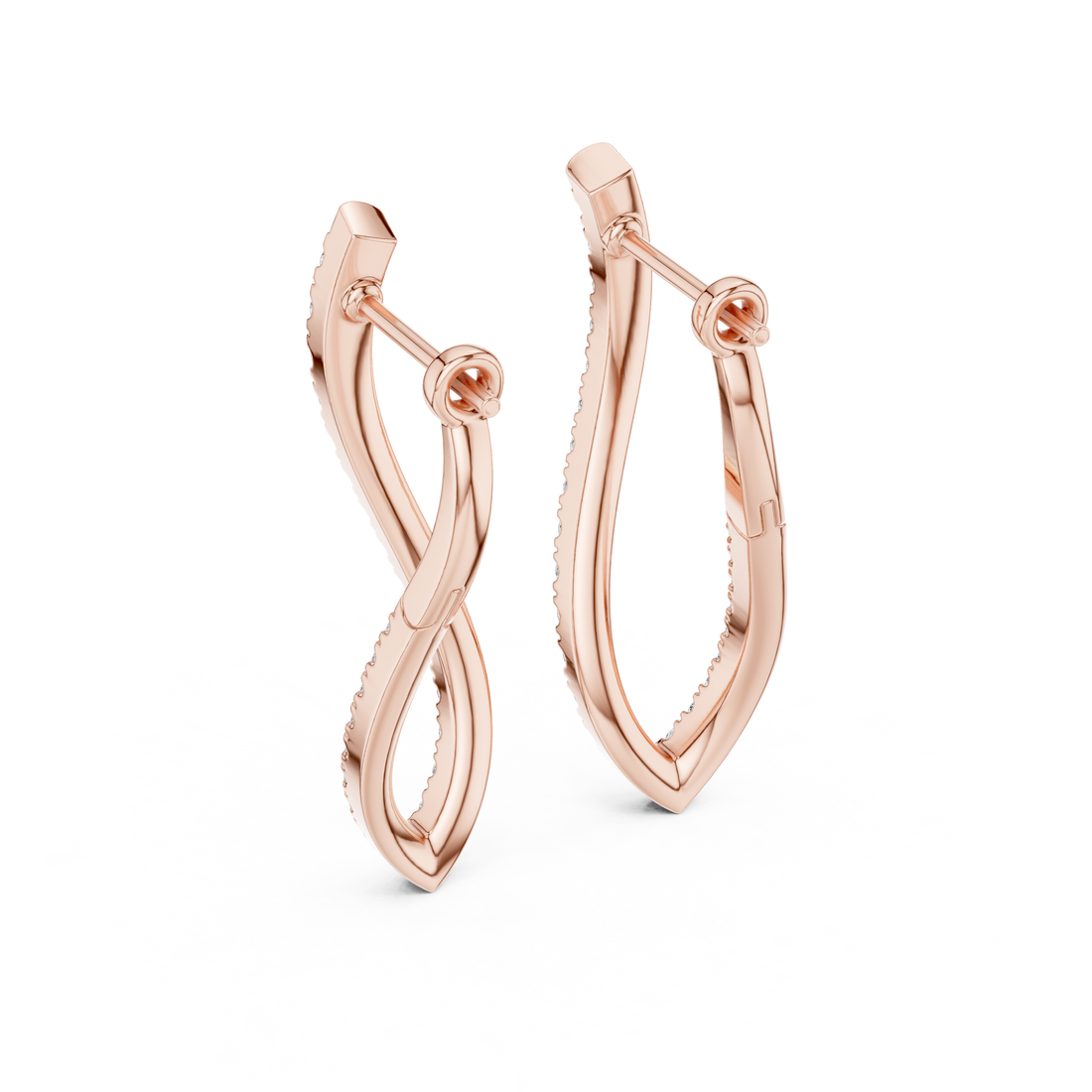Modern Infinity Style Diamond Drop Earrings in White Gold – Sleek Twisted Hoop Design