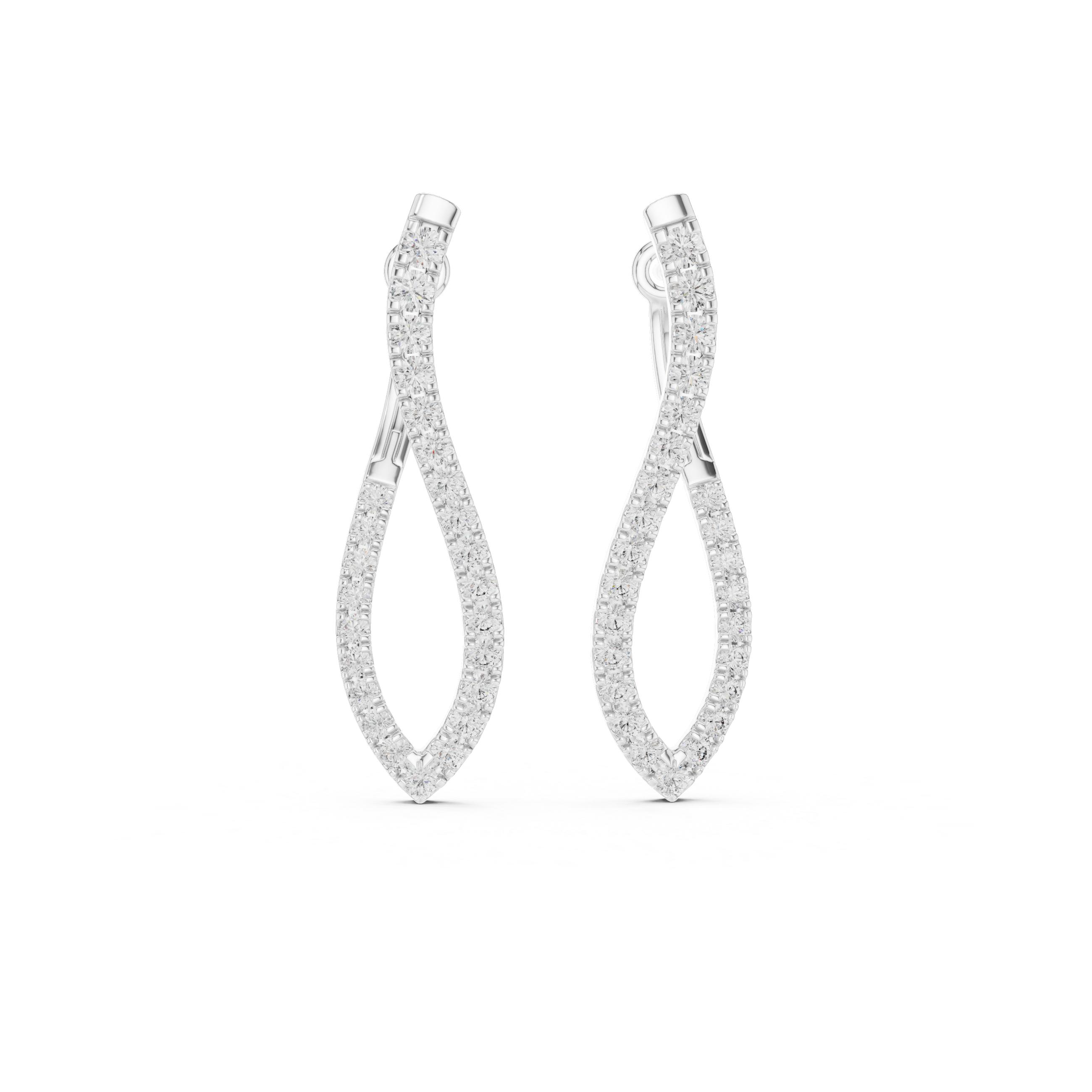 Modern Infinity Style Diamond Drop Earrings in White Gold – Sleek Twisted Hoop Design