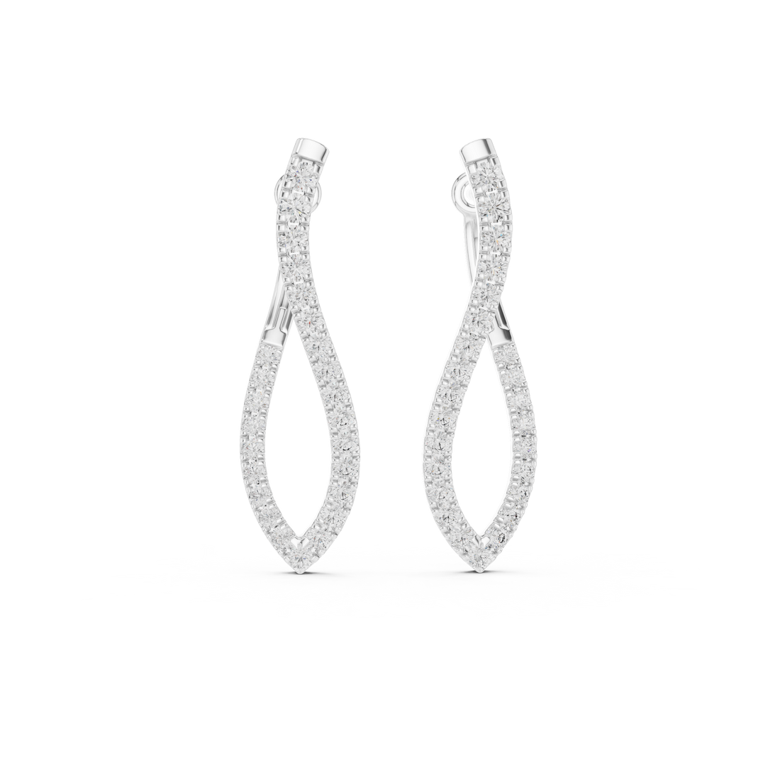 Modern Infinity Style Diamond Drop Earrings in White Gold – Sleek Twisted Hoop Design
