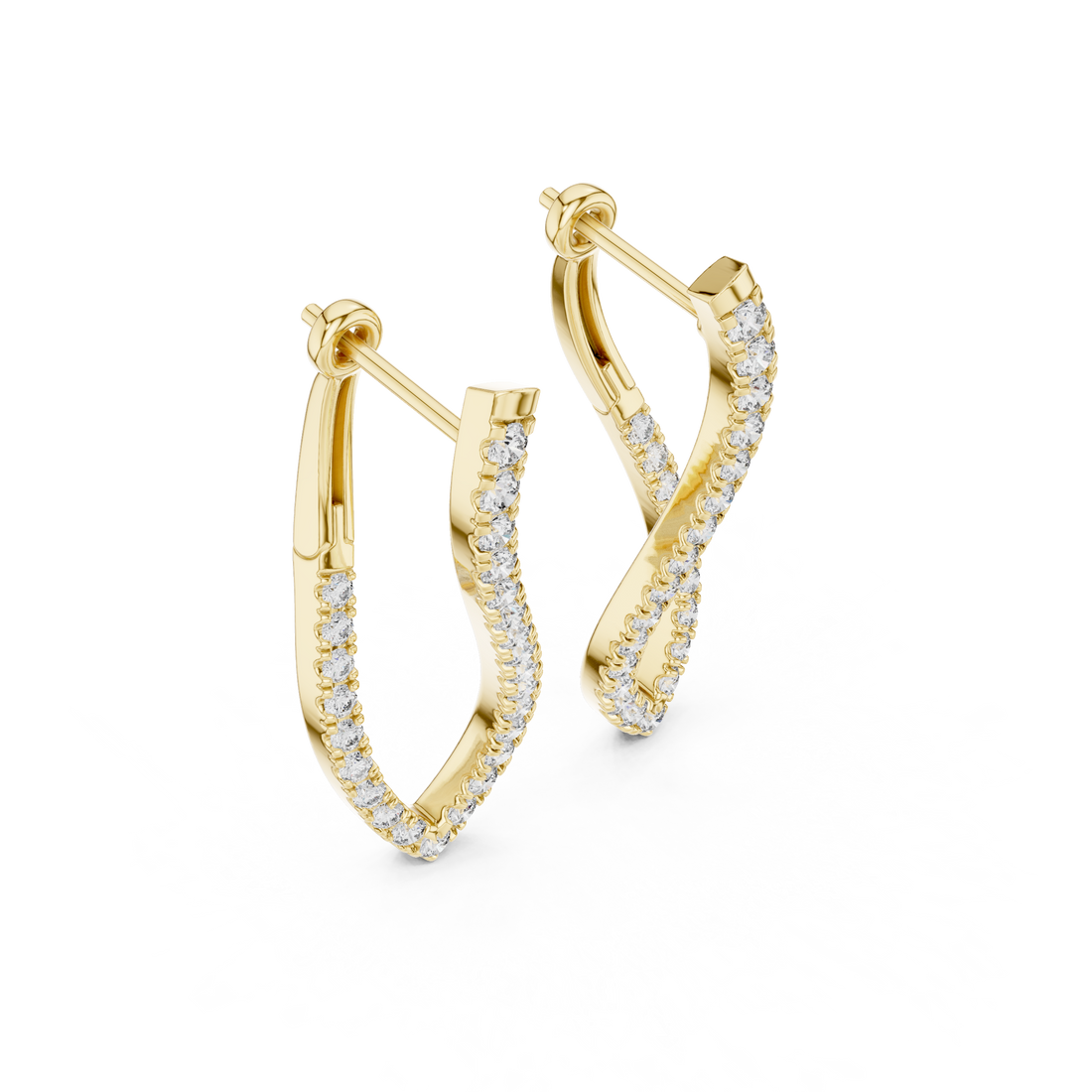 Modern Infinity Style Diamond Drop Earrings in White Gold – Sleek Twisted Hoop Design