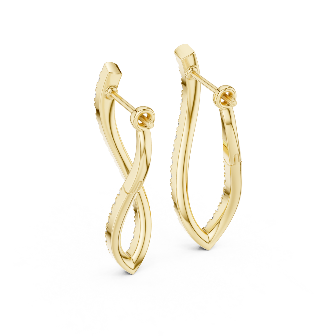 Modern Infinity Style Diamond Drop Earrings in White Gold – Sleek Twisted Hoop Design