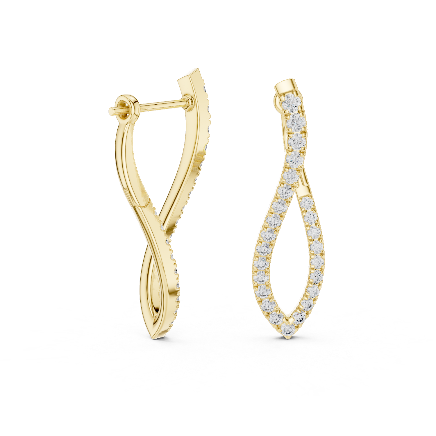 Modern Infinity Style Diamond Drop Earrings in White Gold – Sleek Twisted Hoop Design