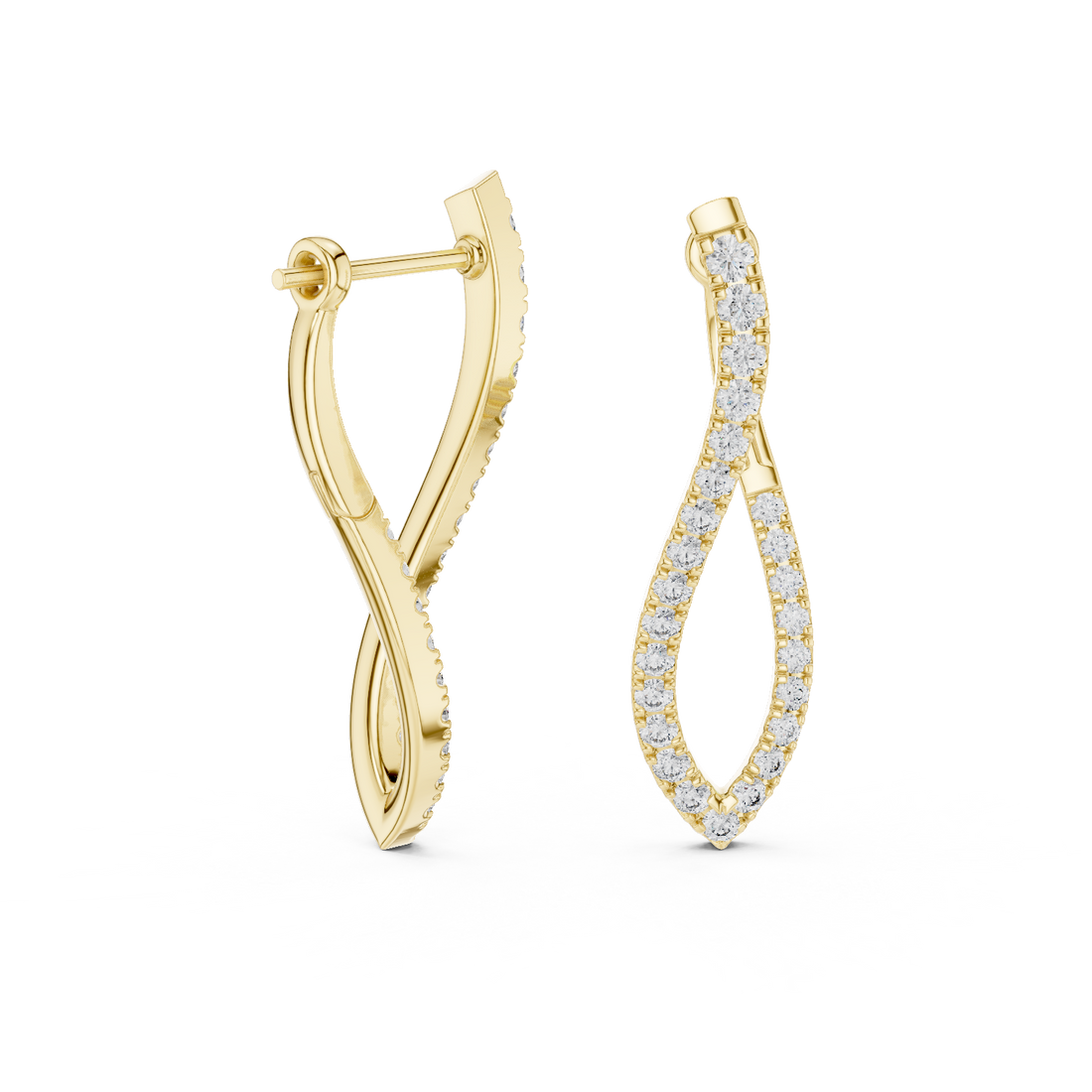 Modern Infinity Style Diamond Drop Earrings in White Gold – Sleek Twisted Hoop Design