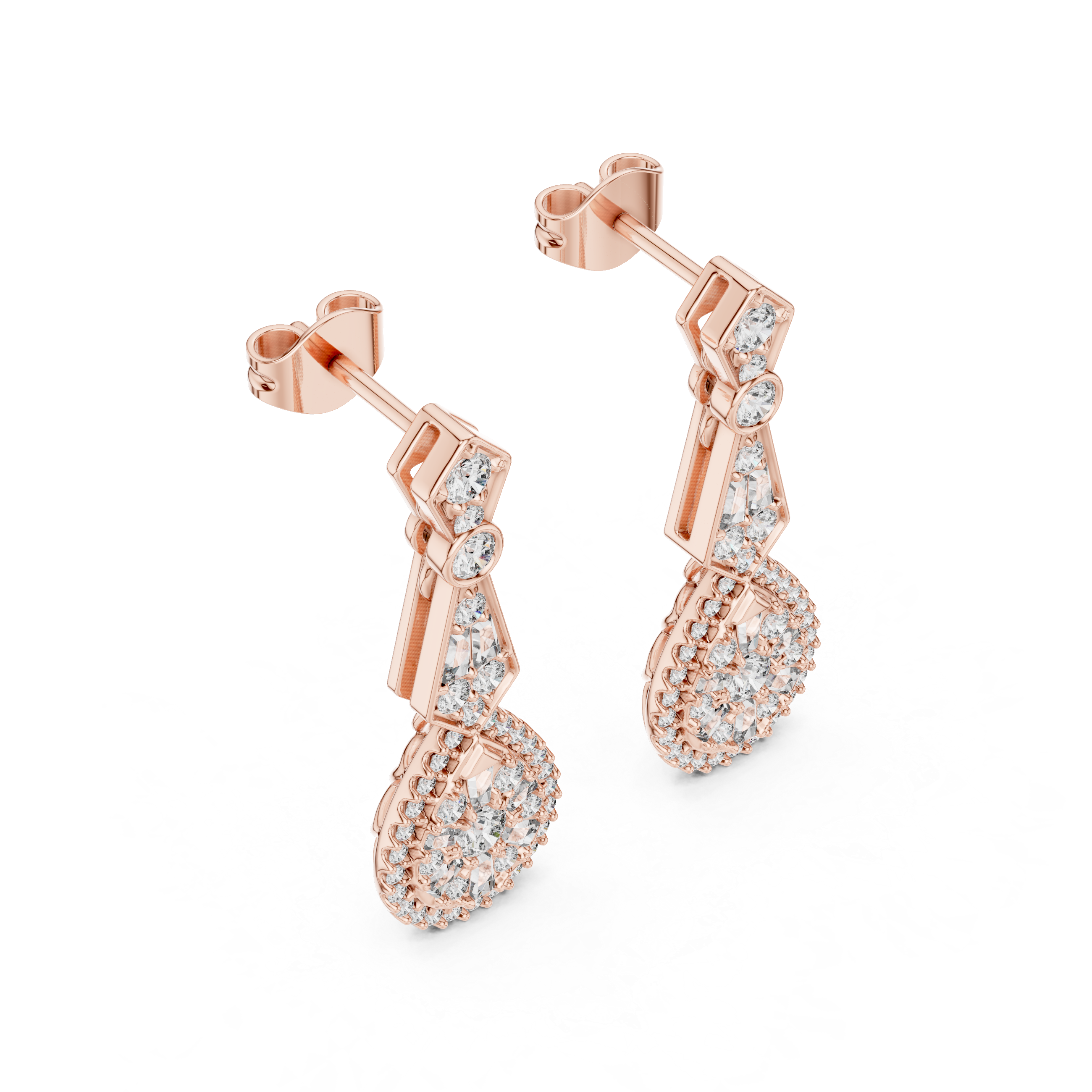 Bridal Rose Gold Diamond Teardrop Earrings – Sparkling Halo Drop Statement Jewelry for Special Occasions