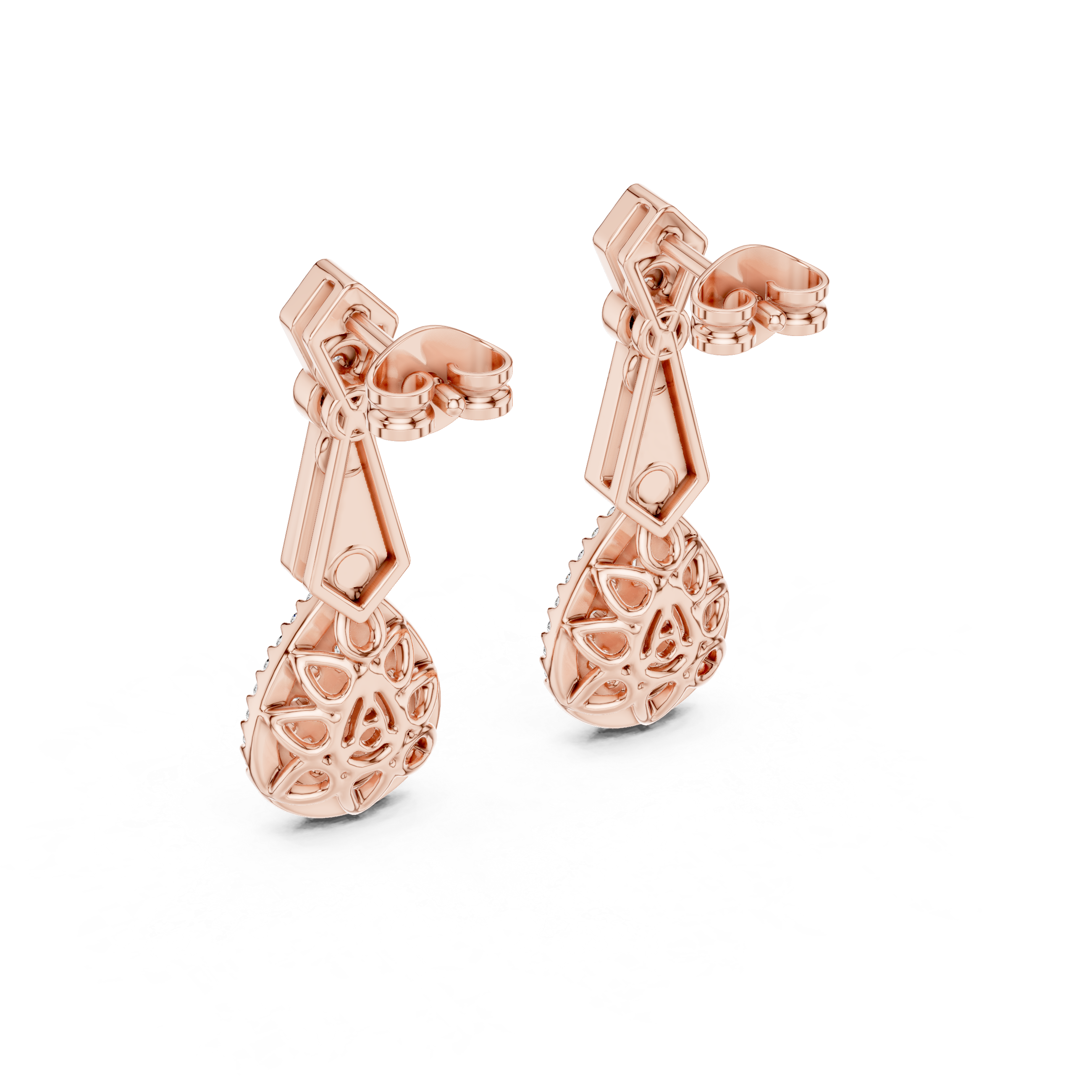 Bridal Rose Gold Diamond Teardrop Earrings – Sparkling Halo Drop Statement Jewelry for Special Occasions