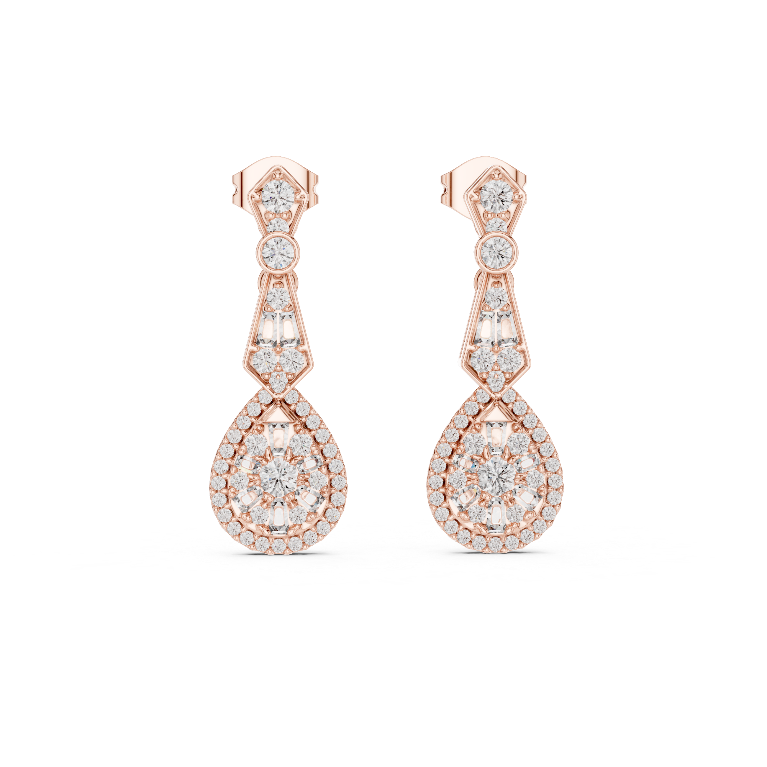 Bridal Rose Gold Diamond Teardrop Earrings – Sparkling Halo Drop Statement Jewelry for Special Occasions