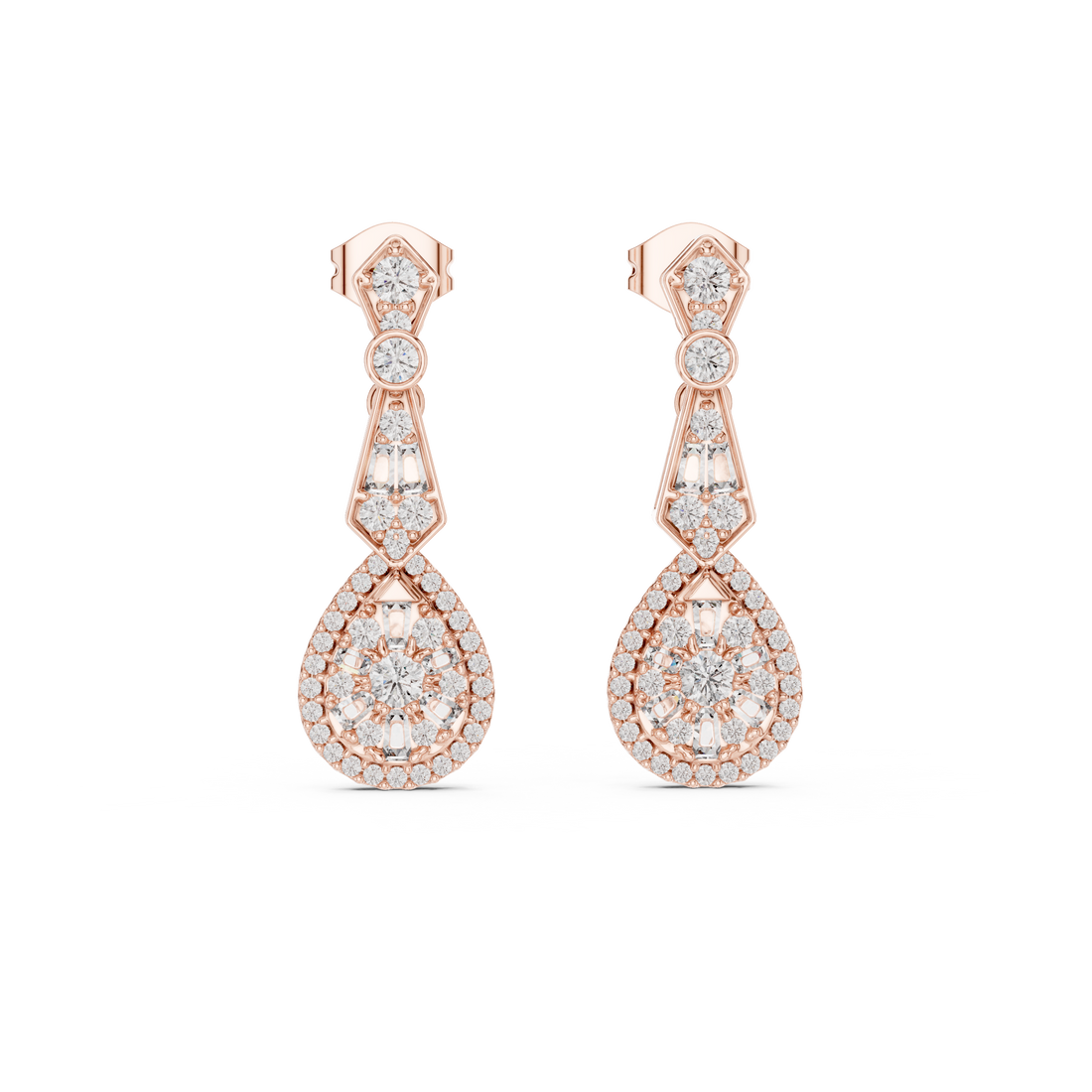 Bridal Rose Gold Diamond Teardrop Earrings – Sparkling Halo Drop Statement Jewelry for Special Occasions