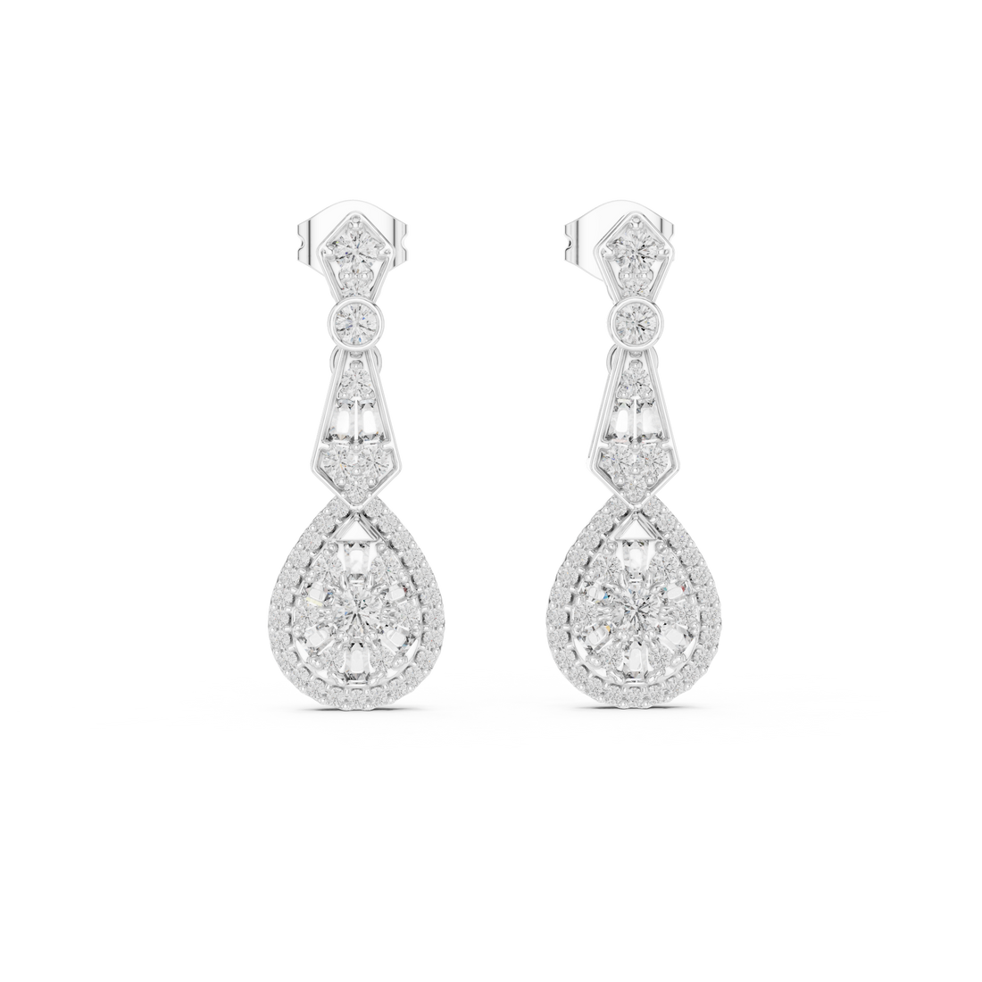 Bridal Rose Gold Diamond Teardrop Earrings – Sparkling Halo Drop Statement Jewelry for Special Occasions
