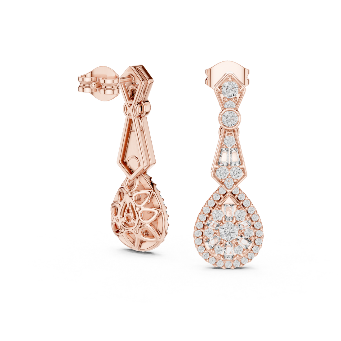 Bridal Rose Gold Diamond Teardrop Earrings – Sparkling Halo Drop Statement Jewelry for Special Occasions