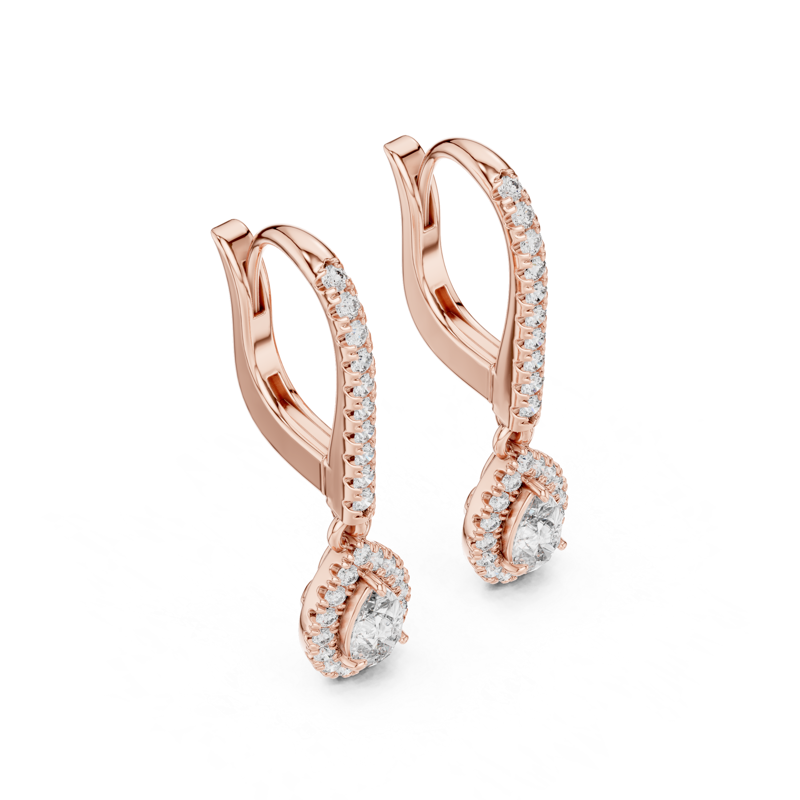 Classic Diamond Halo Teardrop Dangle Earrings in White Gold – Timeless Elegant Party Wear Design