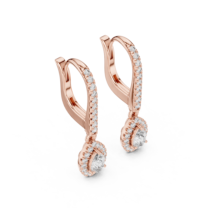 Classic Diamond Halo Teardrop Dangle Earrings in White Gold – Timeless Elegant Party Wear Design