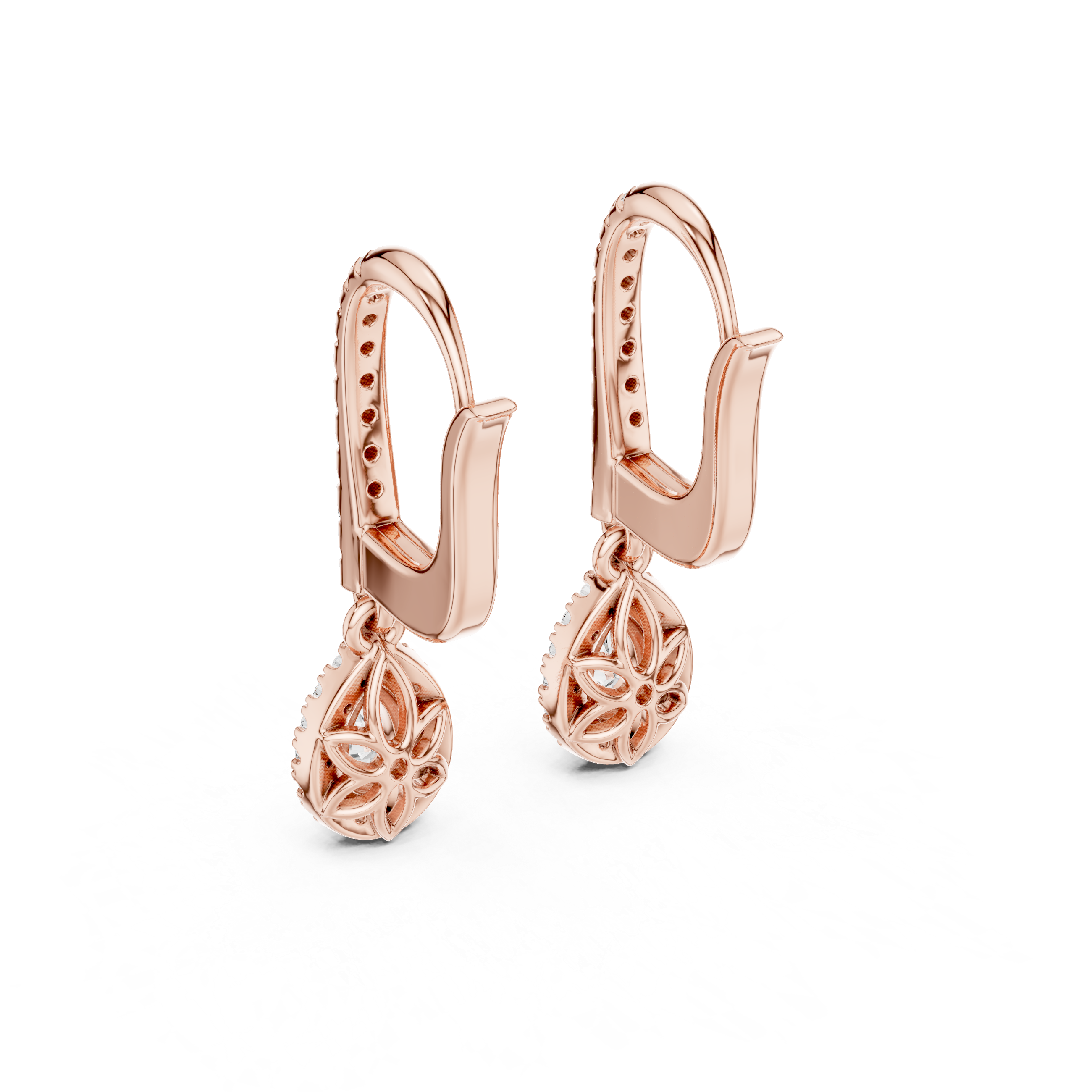 Classic Diamond Halo Teardrop Dangle Earrings in White Gold – Timeless Elegant Party Wear Design
