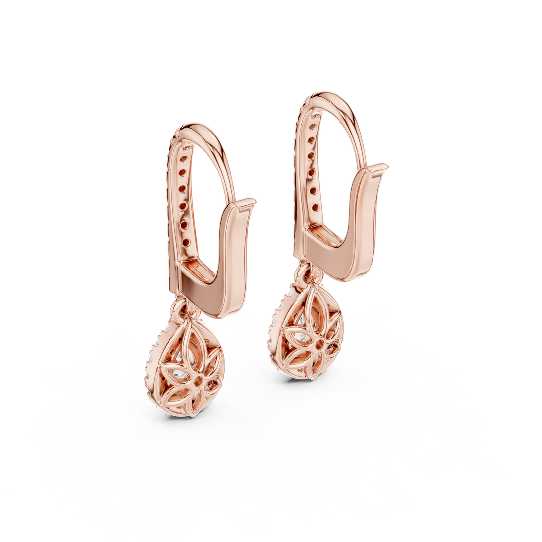 Classic Diamond Halo Teardrop Dangle Earrings in White Gold – Timeless Elegant Party Wear Design